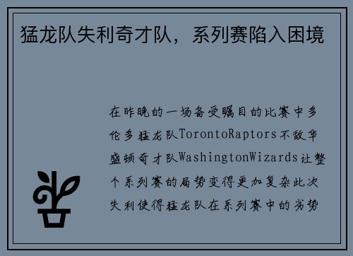 猛龙队失利奇才队，系列赛陷入困境